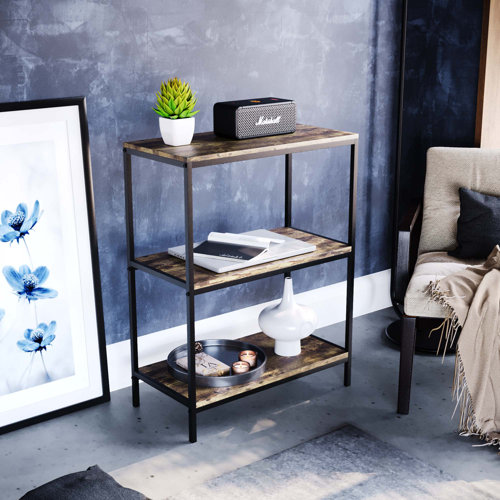 Borough Wharf Sylvie 3 Tier Industrial Style Bookcase Living Room Shelving Unit With Metal Frame